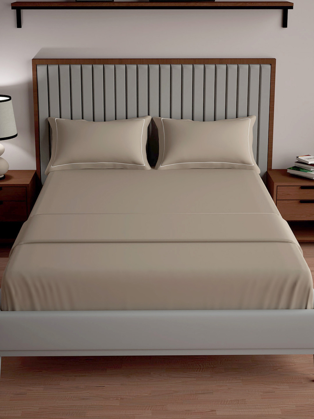 Mulberry Living Serenity Solids Brown Solid Pure Cotton 250 TC Queen Fine Bedsheet with 2 Pillow Covers-228 x 274 cm