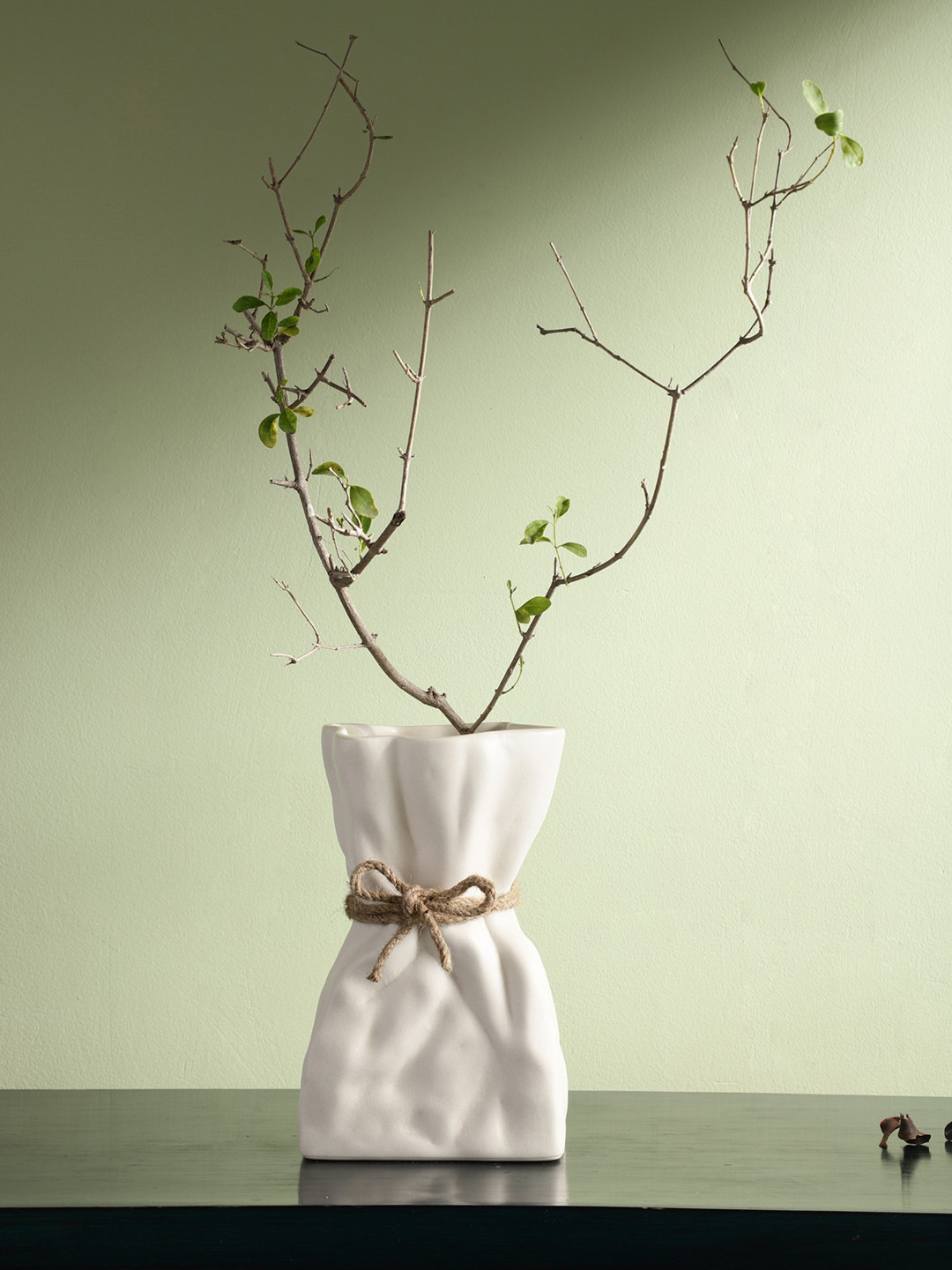 Glimpse Homes Off-White Crinkled Paper Bag Ceramic Vase