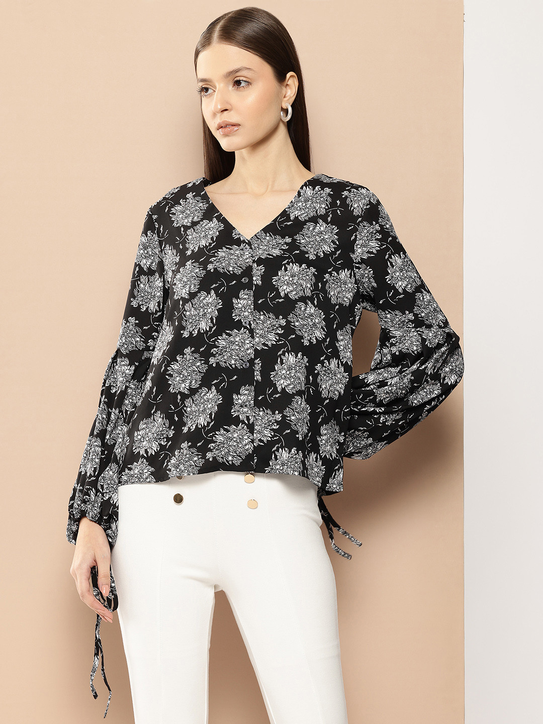her by invictus Floral Print Puff Sleeve Top