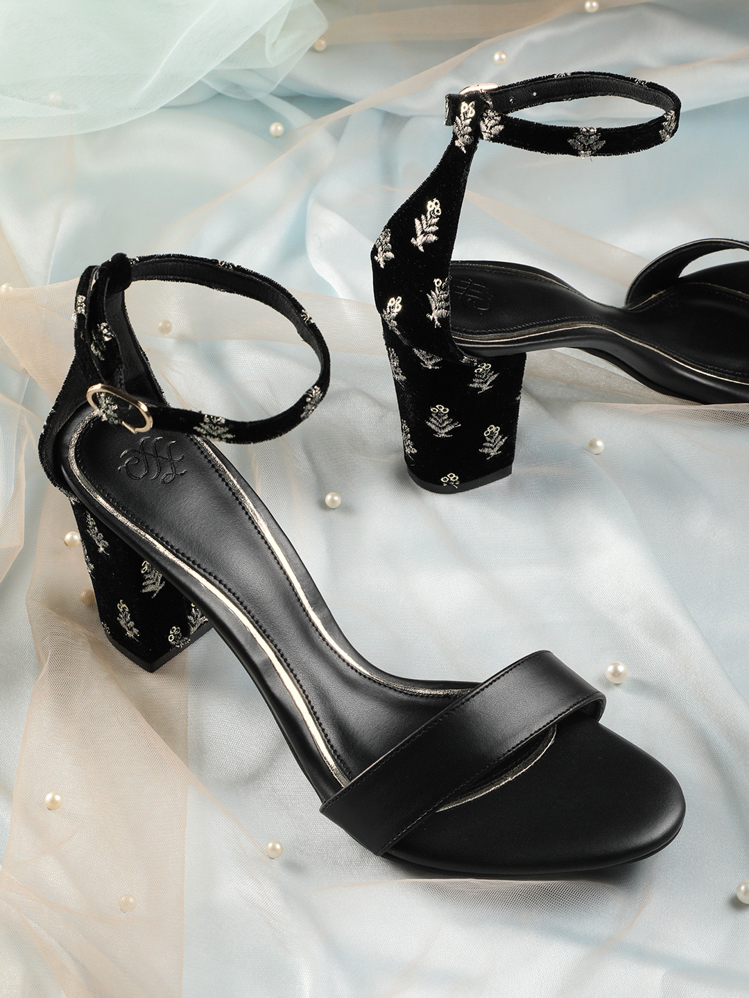 House of Pataudi Floral Embellished Block Heels