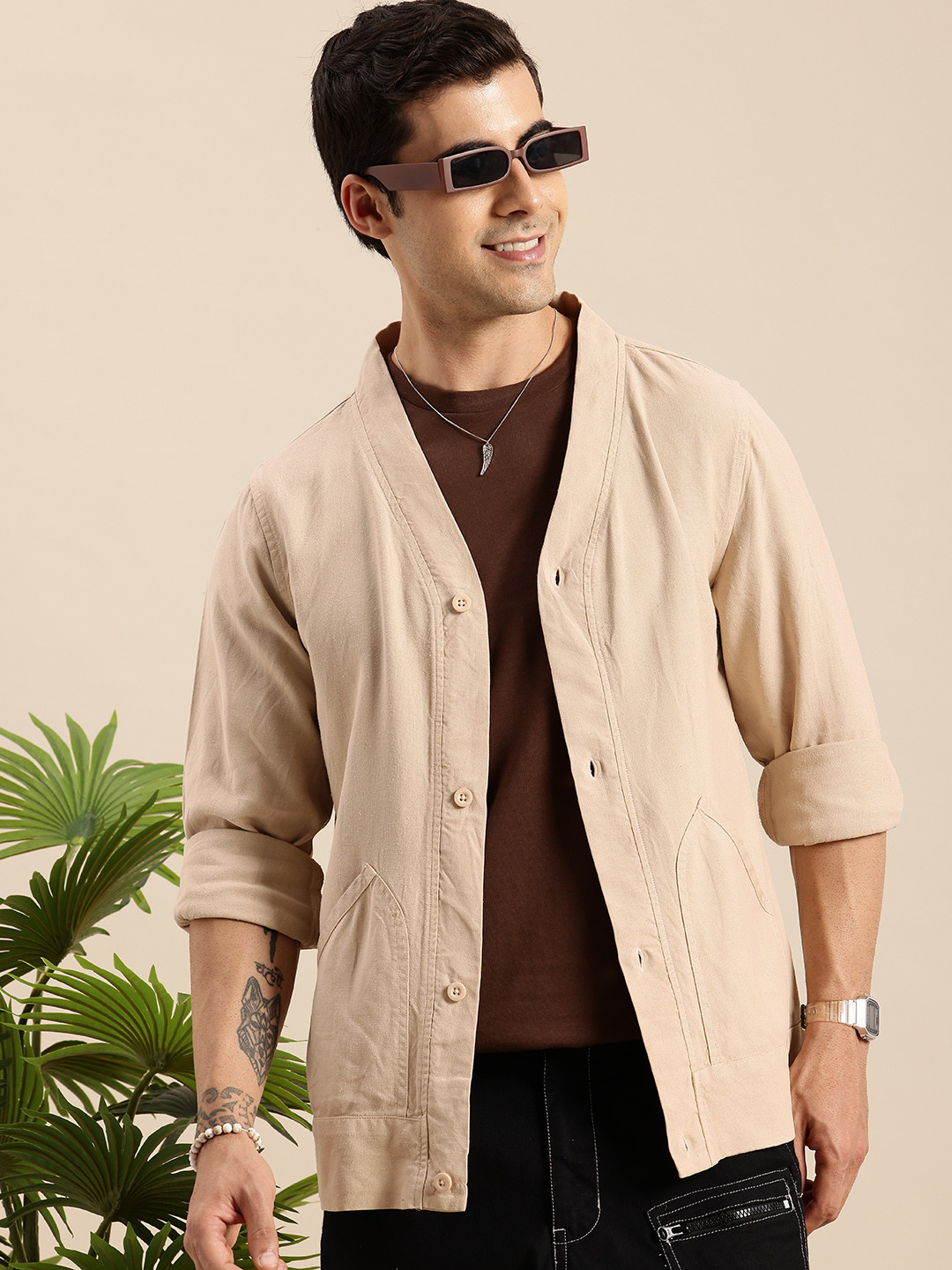 Mast & Harbour Linen Cotton Opaque Casual Shirt