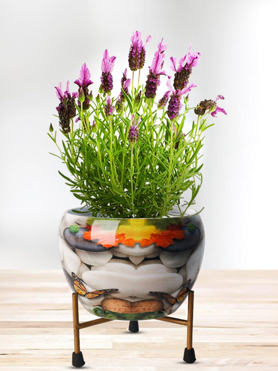 Nymph White & Yellow 2 Pieces Printed Planters With Stands