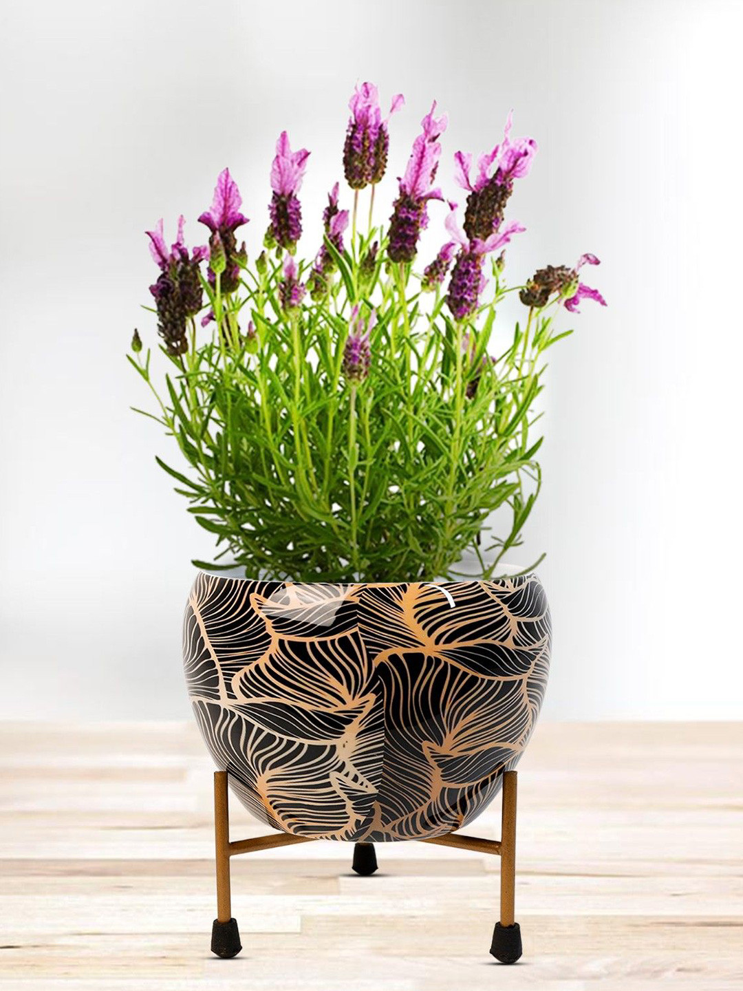Nymph Black Printed Flower Planters With Stand