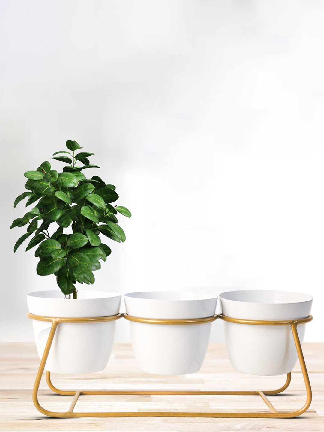 Nymph Reva White & Gold-Toned 3 Pieces Flower Planters With Stand