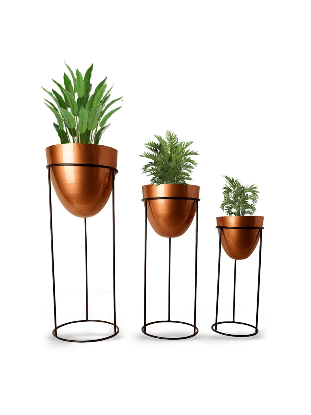 Nymph Copper Toned 3 Pieces Flower Planters With Stand
