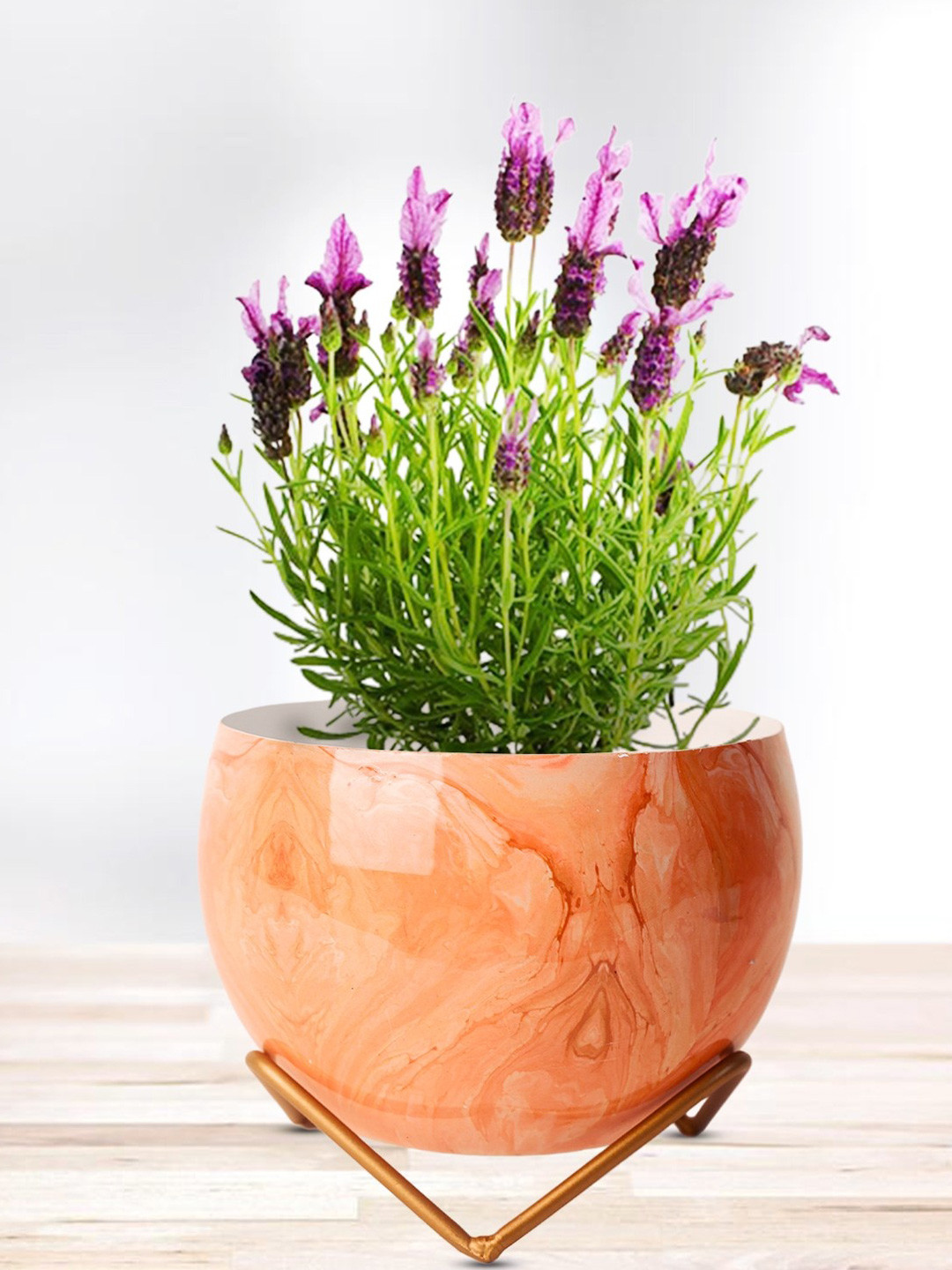 Nymph Orange-Colored 2 Pieces Printed Flower Planters With Stand