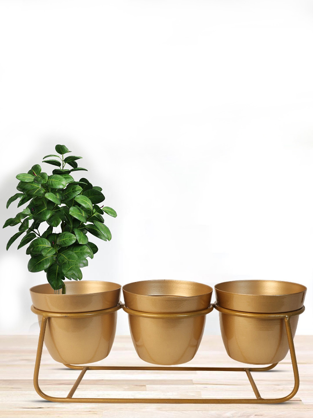 Nymph Reva Gold-Toned 3 Pieces Flower Planters With Stand