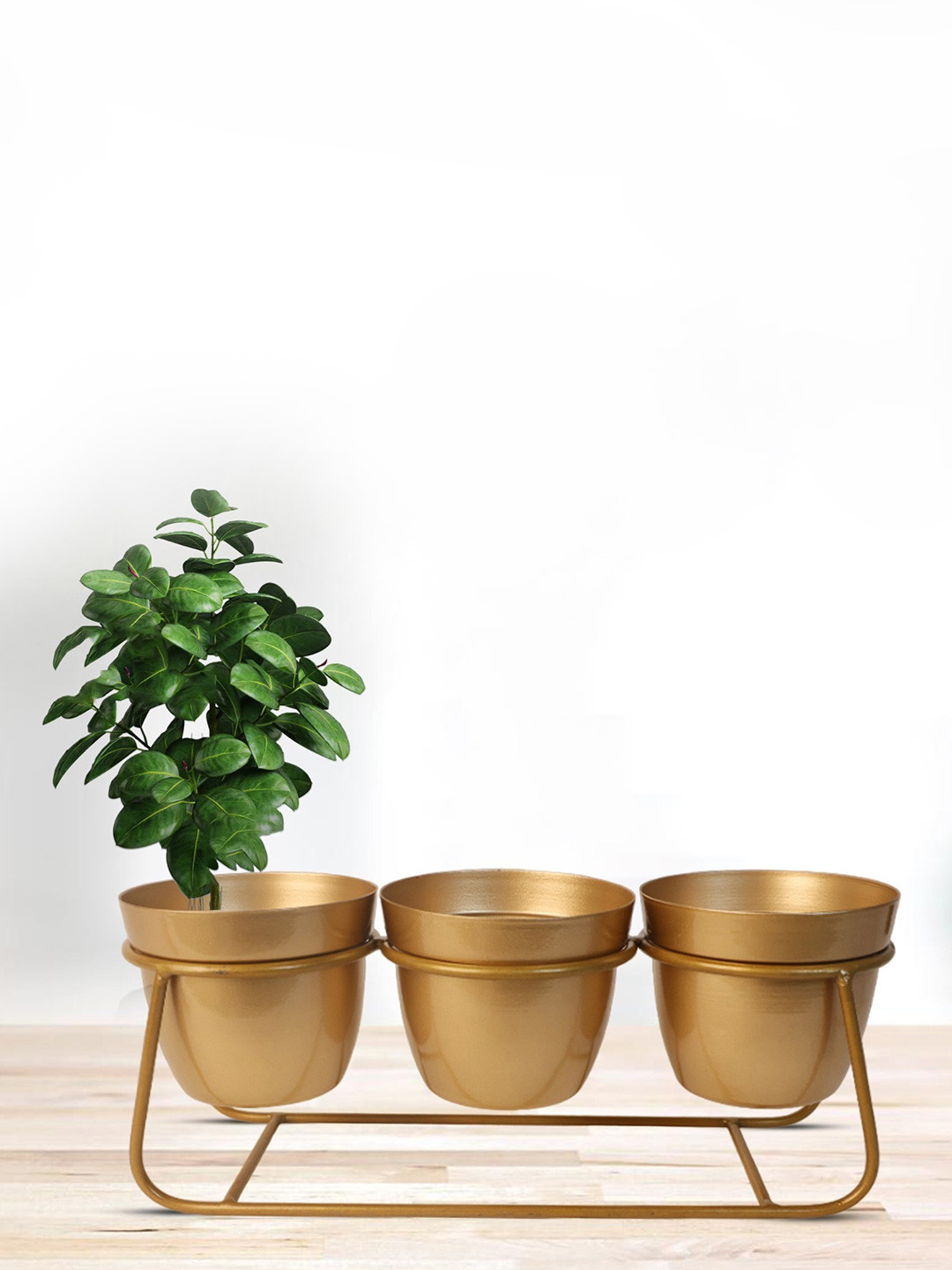 Nymph Reva Home Gold-Toned 2 Pieces Indoor Flower Pots With Stand
