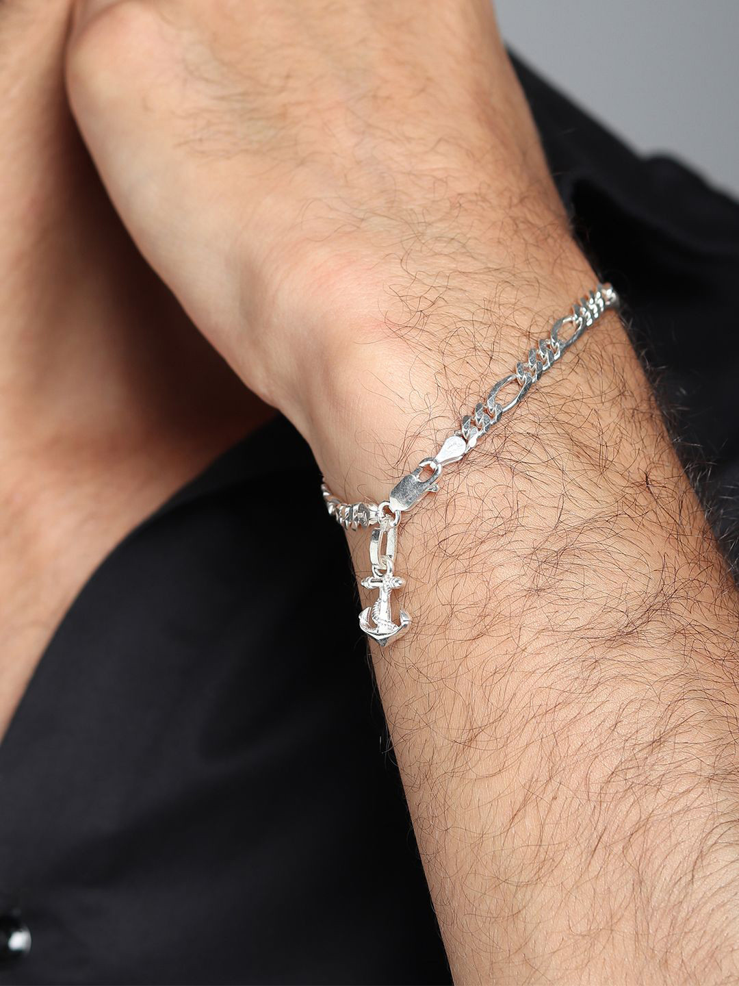 AKSHAT SAPPHIRE Men Sterling Silver Link Bracelet With Anchor Symbol Pendant