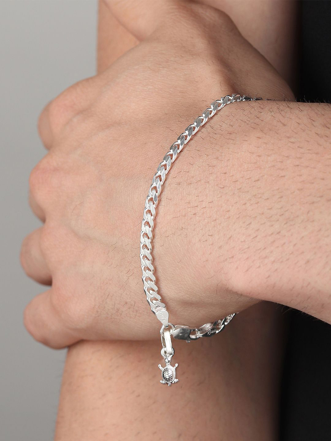 AKSHAT SAPPHIRE Men 92.5 Sterling Silver Tortoise Symbol Pendant With Charm Bracelet