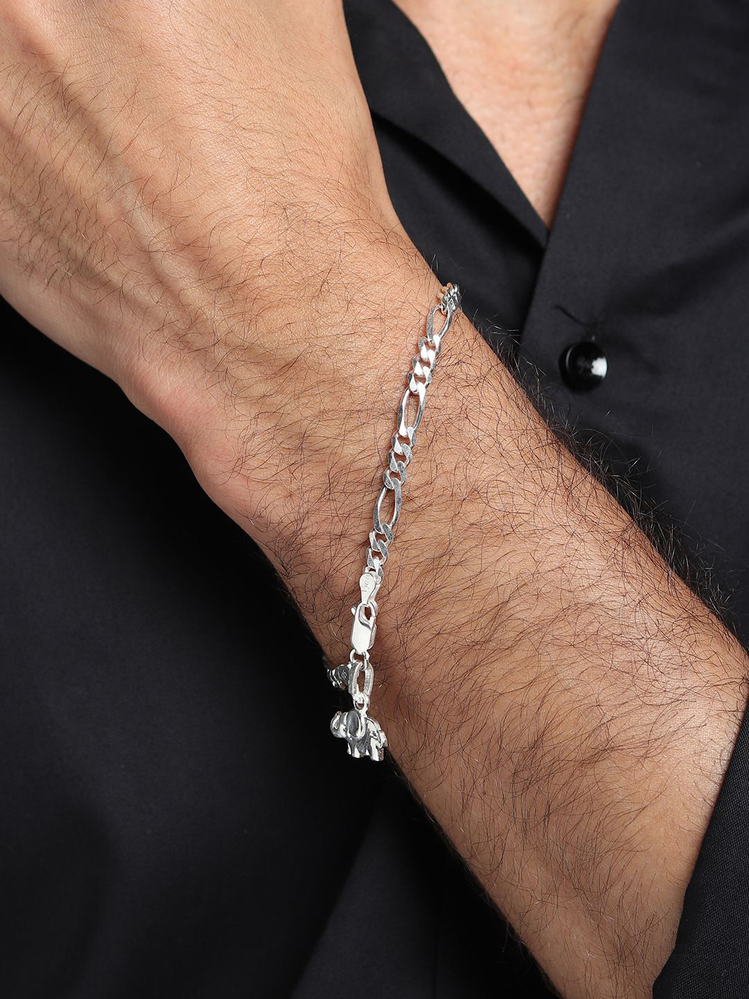 AKSHAT SAPPHIRE Men 92.5 Sterling Silver Elephant Symbol Pendant With Link Bracelet