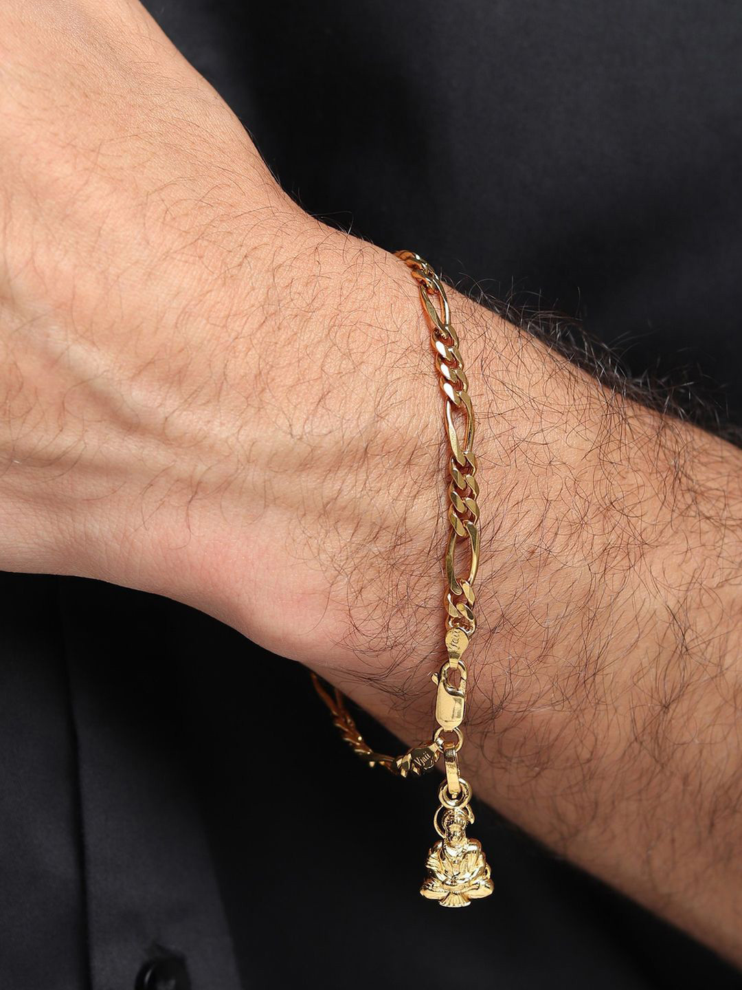 AKSHAT SAPPHIRE Men 925 Sterling Silver Gold-Plated God Hanuman Pendant Link Bracelet