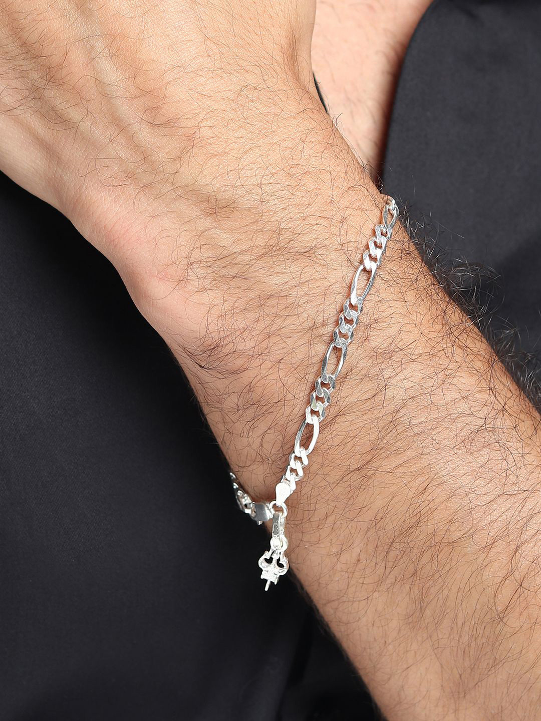 AKSHAT SAPPHIRE Men 92.5 Sterling Silver Trishul Symbol Link Bracelet