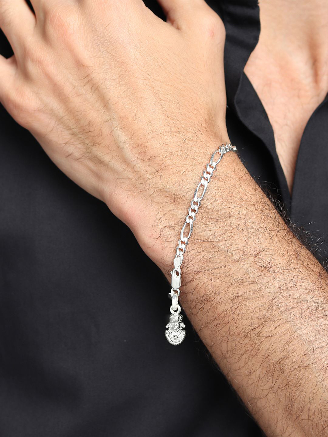 AKSHAT SAPPHIRE Men 92.5 Sterling Silver Khatu Shyam Pendant & Charm Bracelet