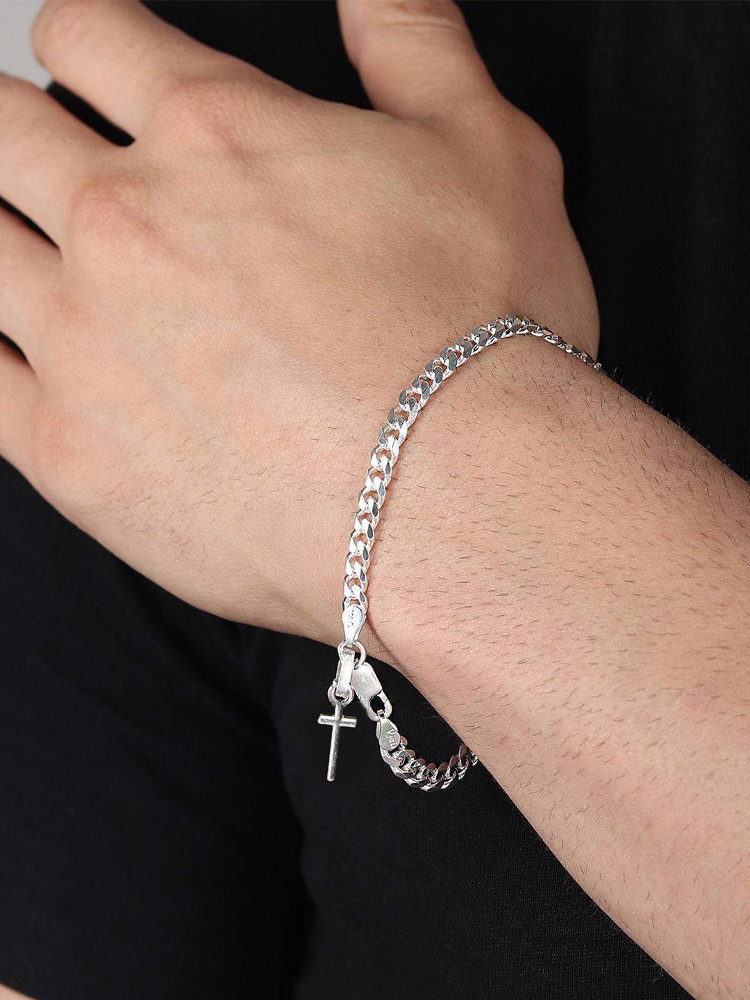 AKSHAT SAPPHIRE Men 925 Sterling Silver Jesus Symbol Pendant Link Bracelet