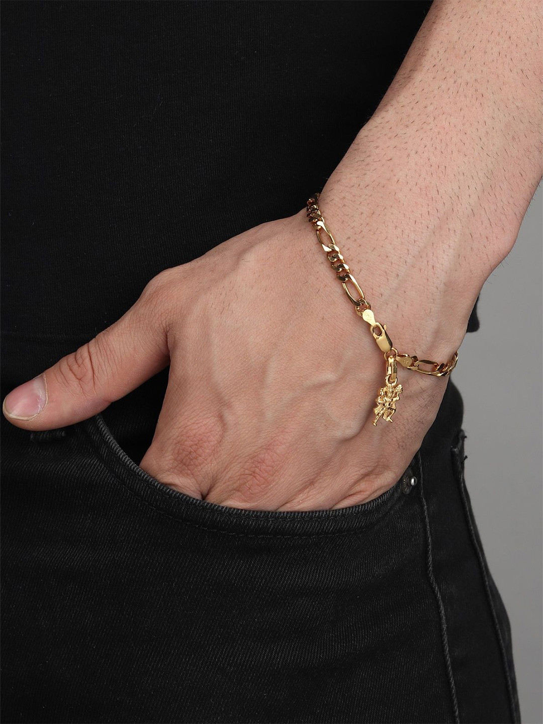 AKSHAT SAPPHIRE Men 925 Sterling Silver Gold-Plated God Hanuman Link Bracelet