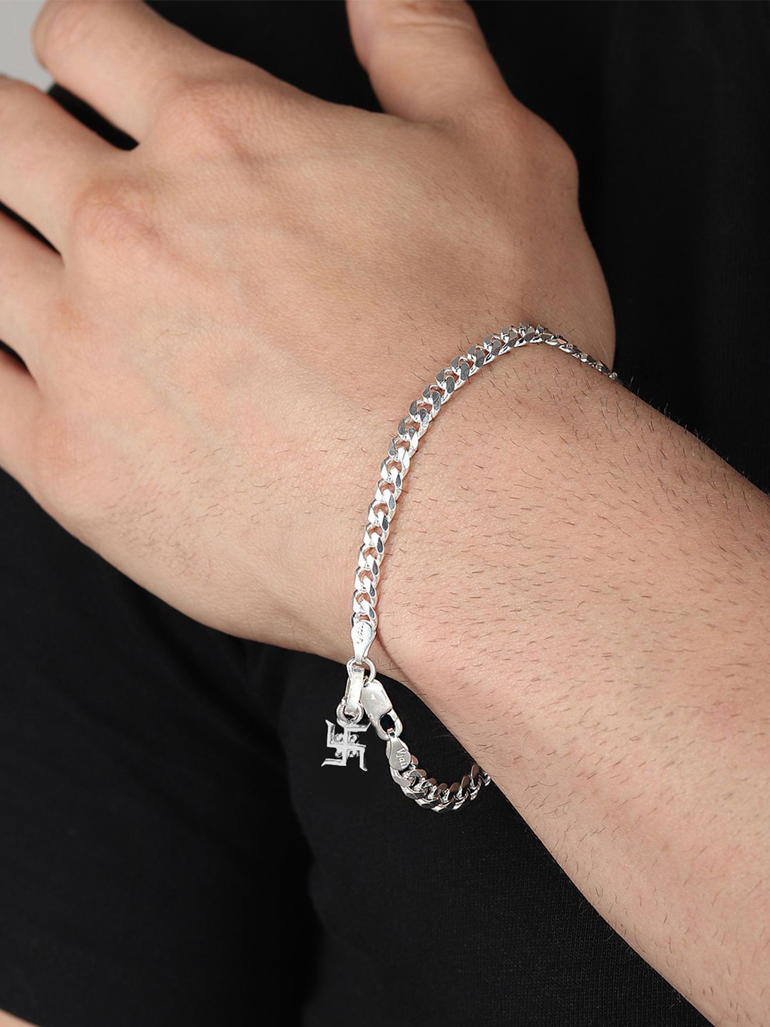AKSHAT SAPPHIRE Men 925 Sterling Silver Swastika Pendant Link Bracelet