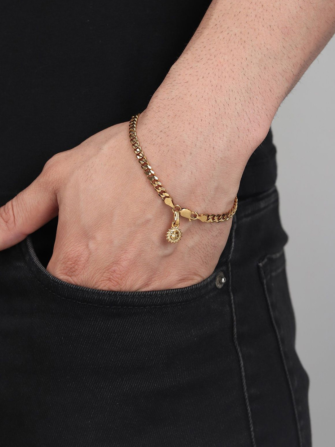 AKSHAT SAPPHIRE Men Sterling Silver Gold-Plated Charm Bracelet With Surya Symbol Pendant