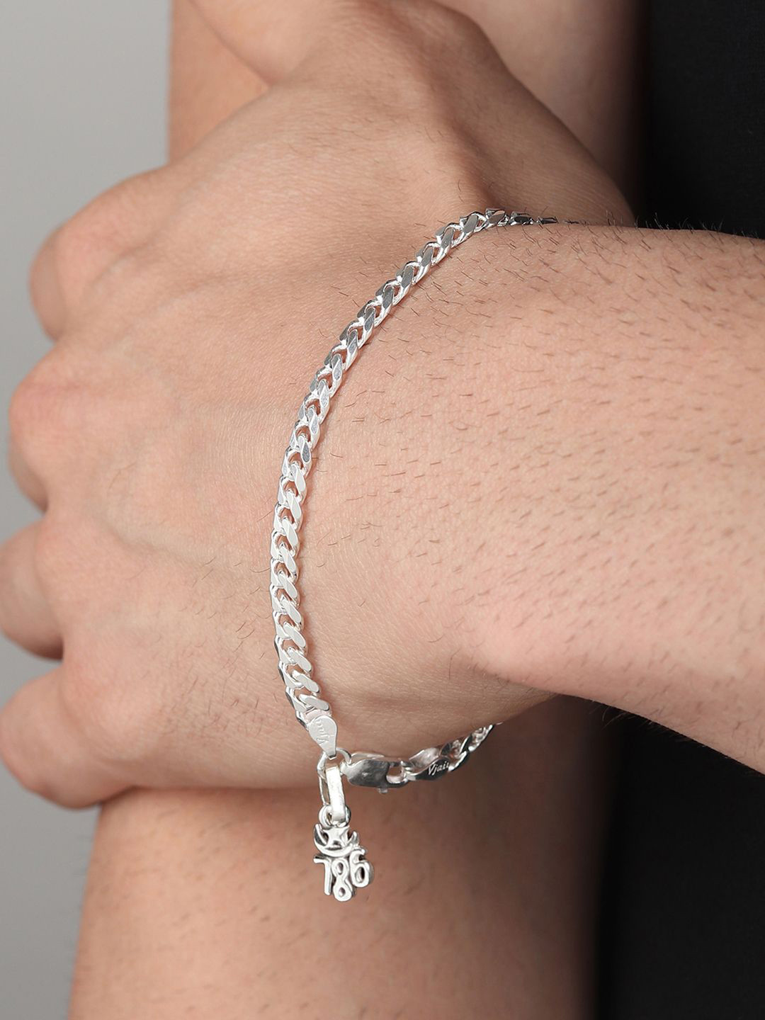 AKSHAT SAPPHIRE Men 92.5 Sterling Silver 786 Symbol Pendant With Charm Bracelet