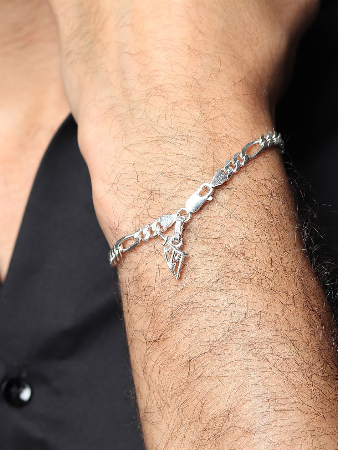 AKSHAT SAPPHIRE Men 92.5 Sterling Silver-Plated God Ram Pendant With Charm Bracelet