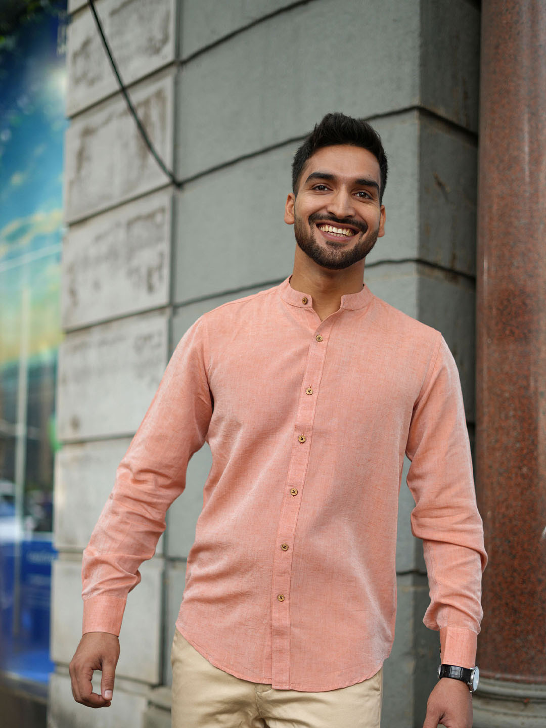 Earthy Route Men Comfort Fit Solid Opaque Full Sleeve Casual Shirt