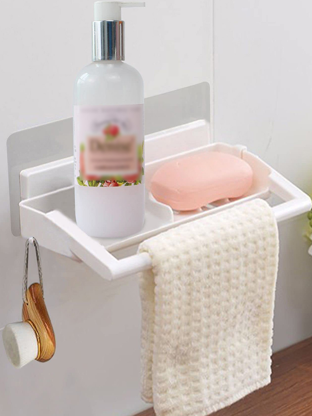 HOKIPO White Towel Rod Plastic Soap Dish