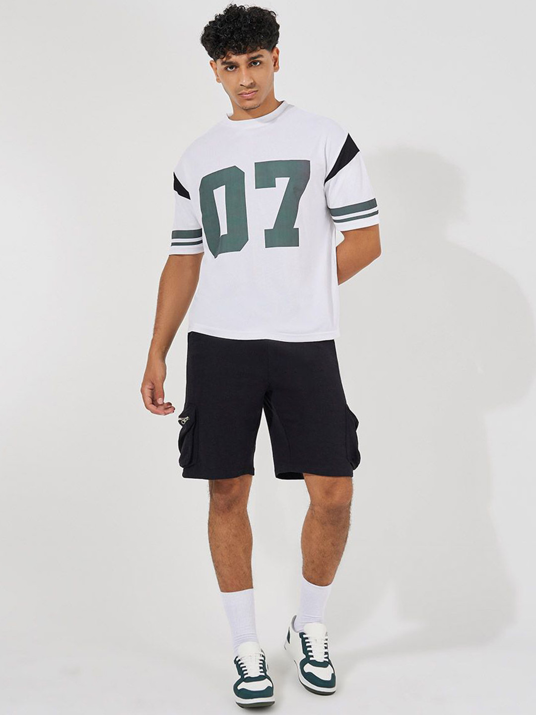 Styli Men Printed Oversized Varsity Crew Neck T-Shirt