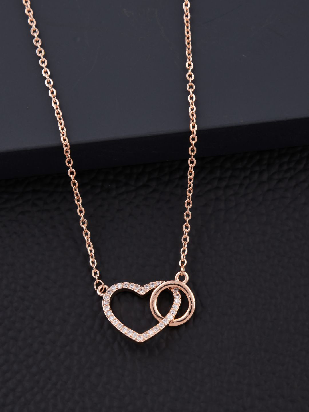 SOLIBELLE Rose Gold-Plated Stone Studded Minimal Chain
