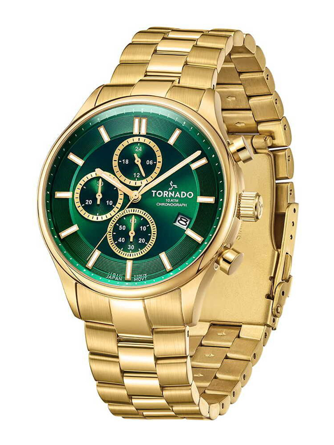 TORNADO Men Embellished Dial & Stainless Steel Bracelet Style Straps Analogue Chronograph Watch T6106B-GBGH