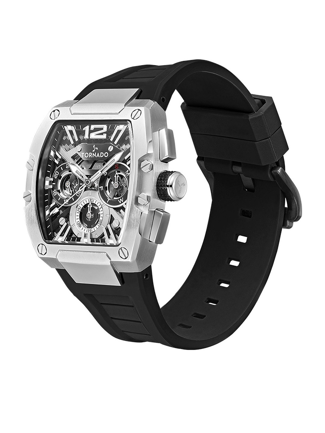 TORNADO Men Embellished Dial & Bracelet Style Straps Analogue Multi Function Watch T23105-SSBB