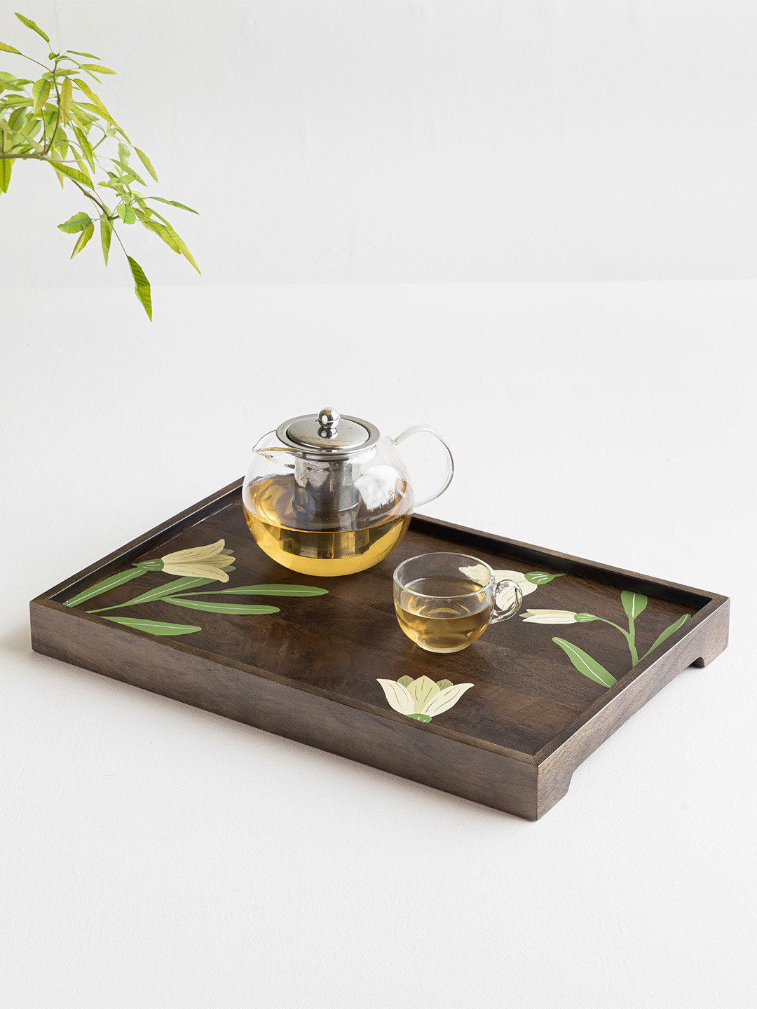 Aurum Crafts Brown Wooden Hand-Painted Serving Tray
