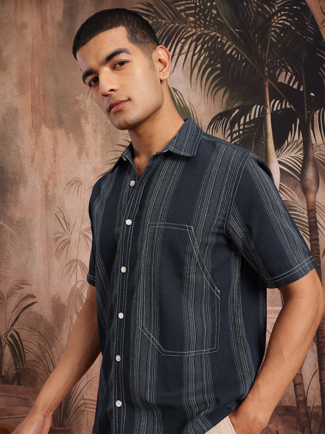 Sangria Contrast Stitch Striped Shirt