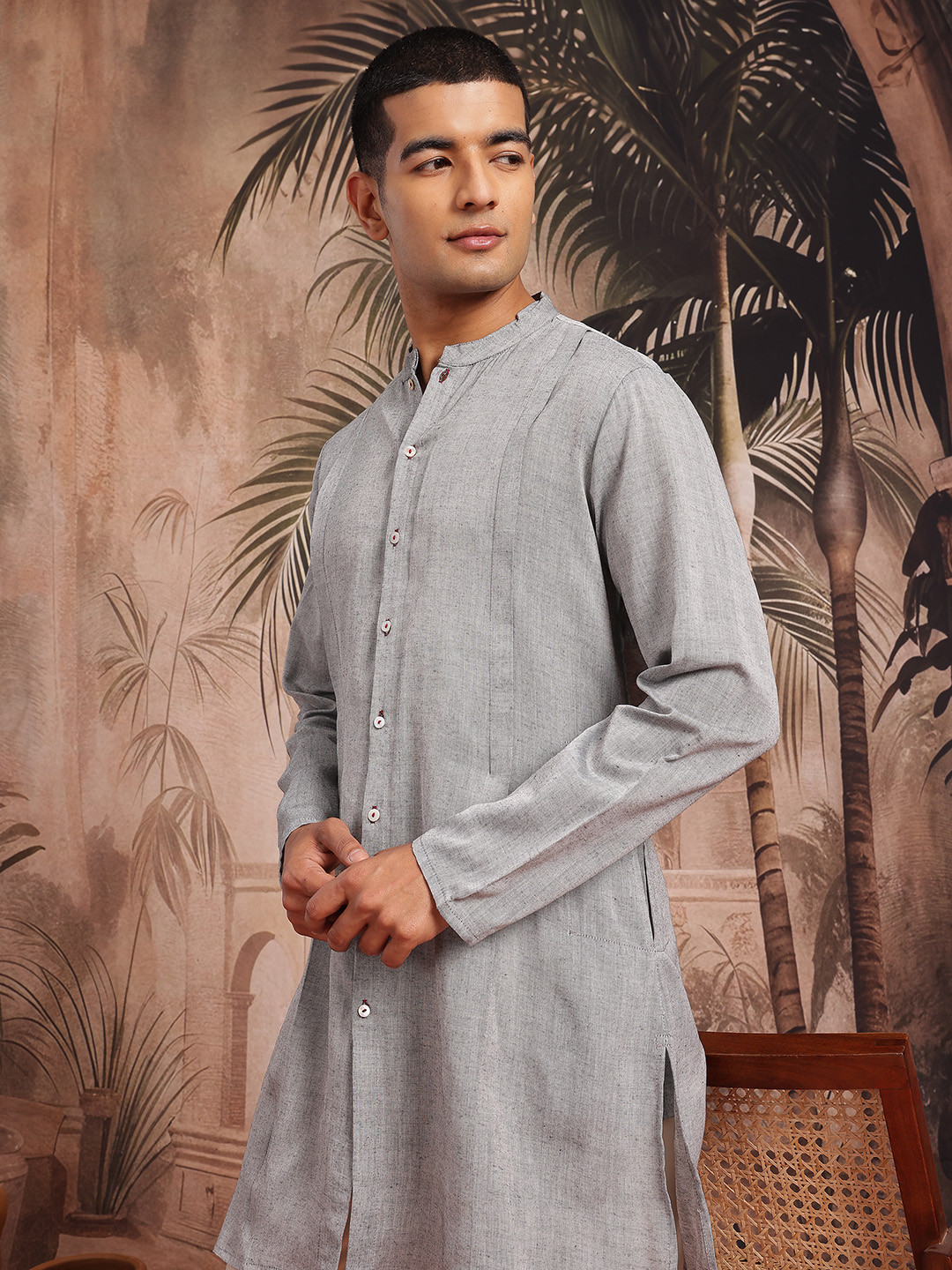 Sangria Mandarin Collar Button-Down Straight Kurta