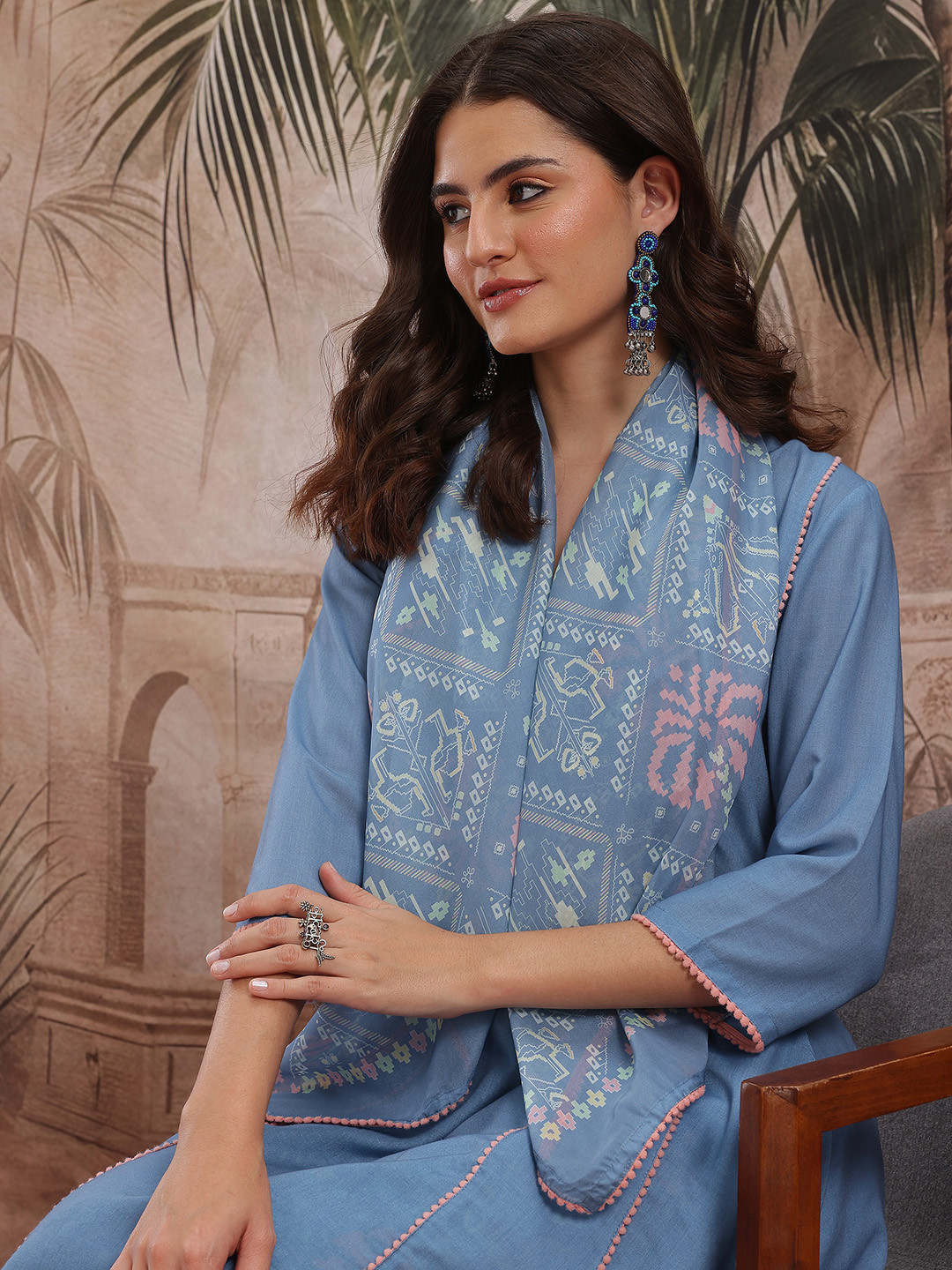 Sangria Panelled Gotta Patti Pure Cotton Kurta With Dhoti Pants & Scarf