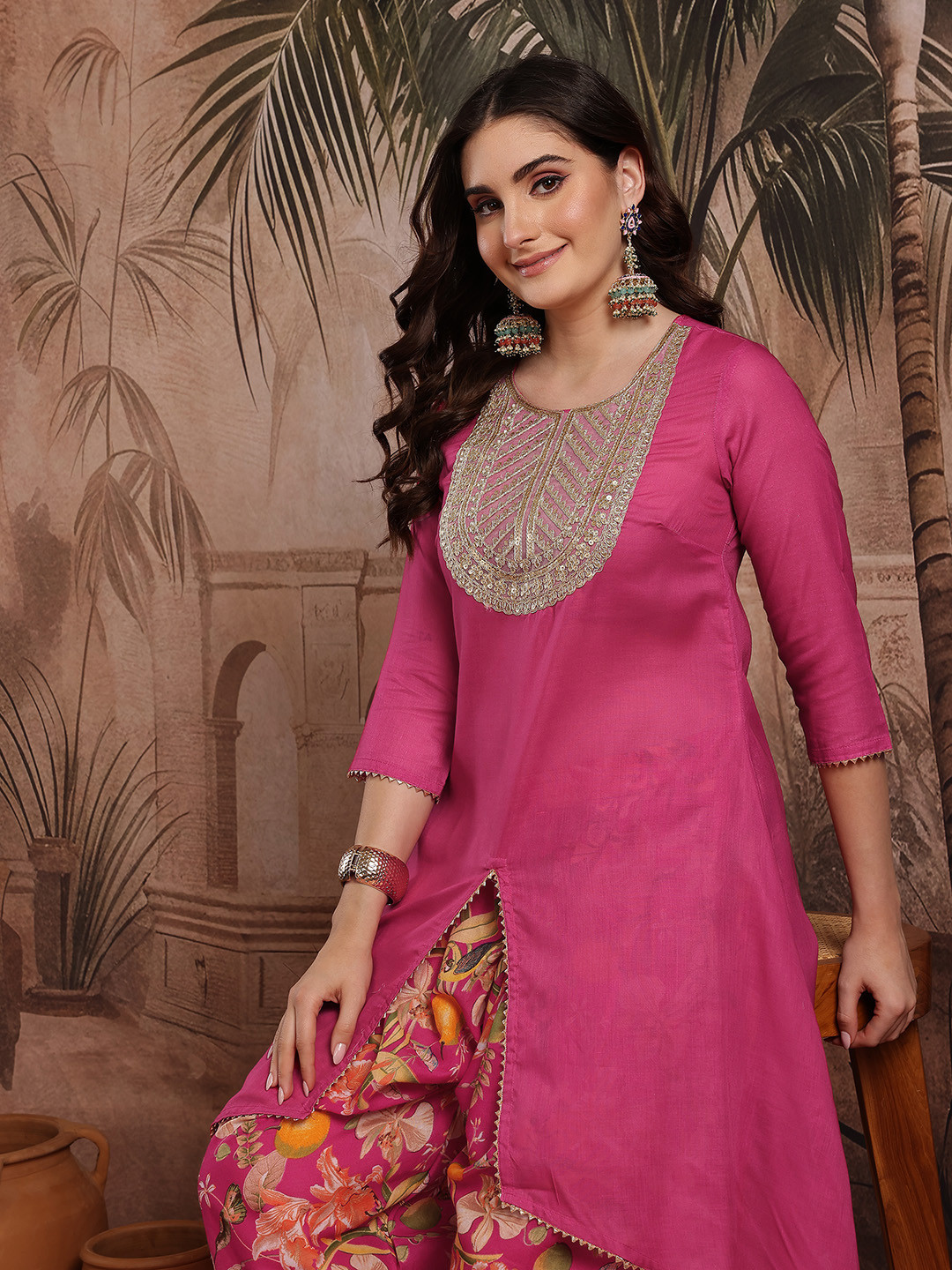 Sangria Regular Gotta Patti Fusion Kurta with Harem Pants