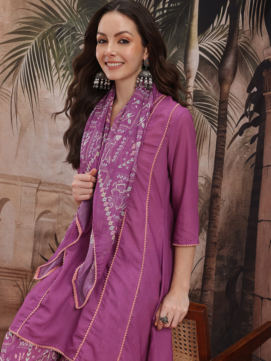 Sangria Pom-Pom Kurta with Patiala & Dupatta