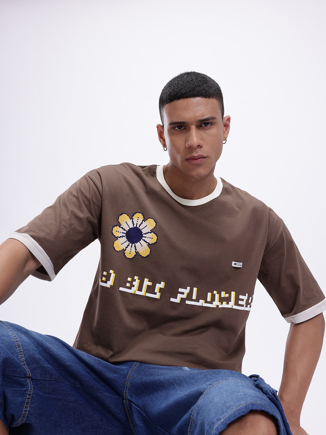 Kook N Keech Puff Print Drop-Shoulder Sleeves Oversized Cotton T-shirt