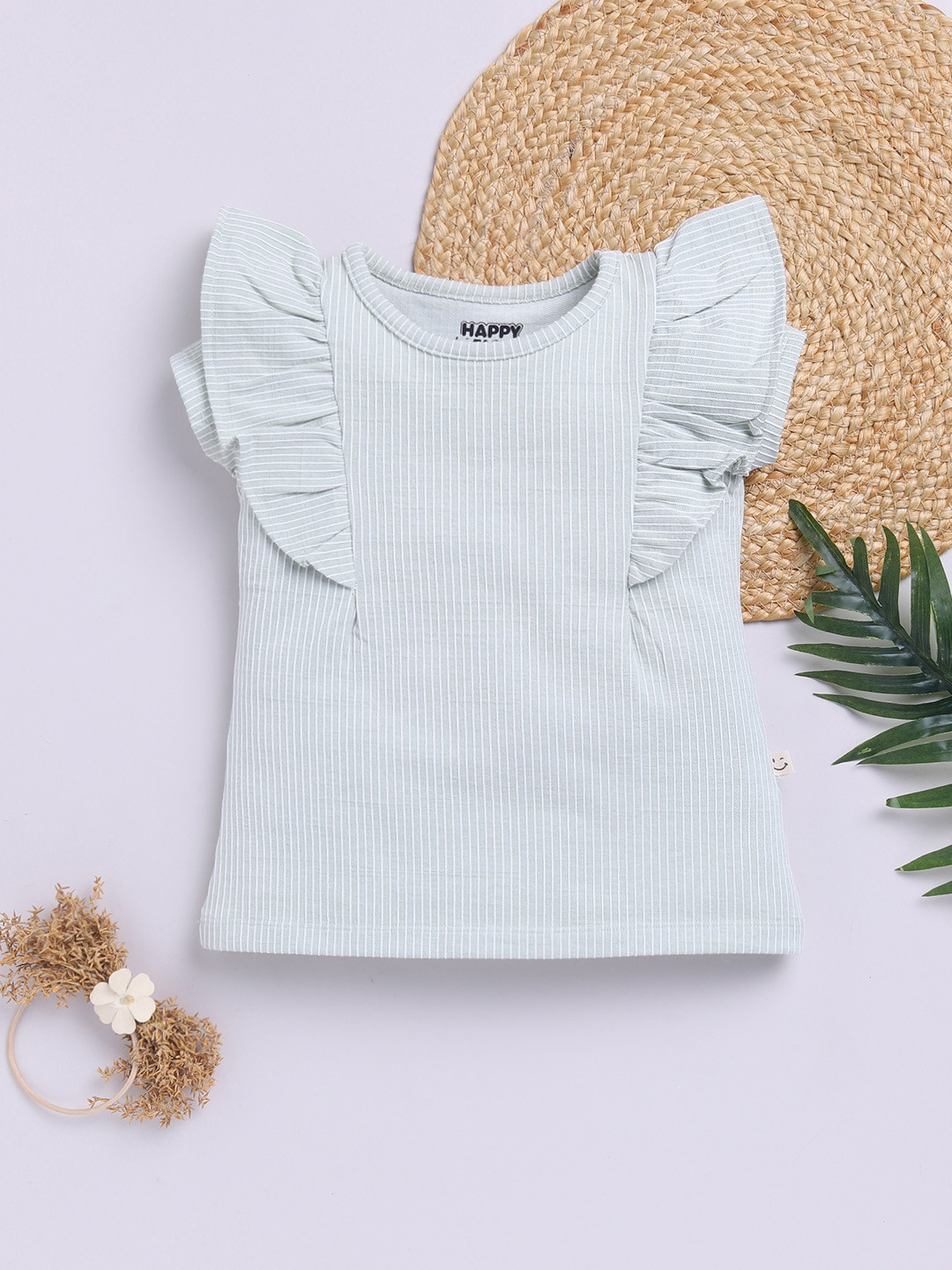 Happy Faces Girls Striped Ruffles Detail Pure Cotton Top