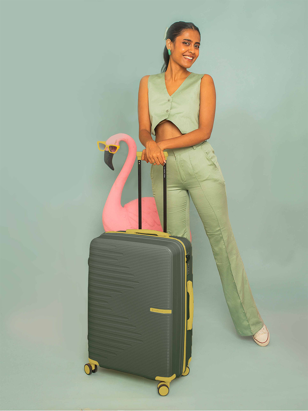 Nasher Miles Havelock Polypropylene TSA Lock Medium Olive Green Trolley Bag - 24 Inch 65cm