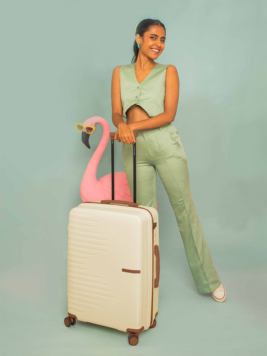 Nasher Miles Havelock Polypropylene TSA Lock Medium Off White Trolley Bag - 24 Inch - 65cm