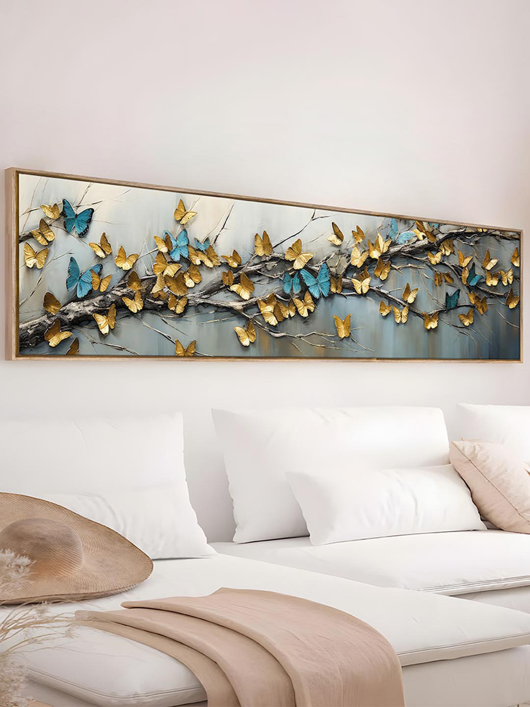 Art Street Gold-Toned & Blue 1 Piece Canvas Floral and Botanical Wall Paintings