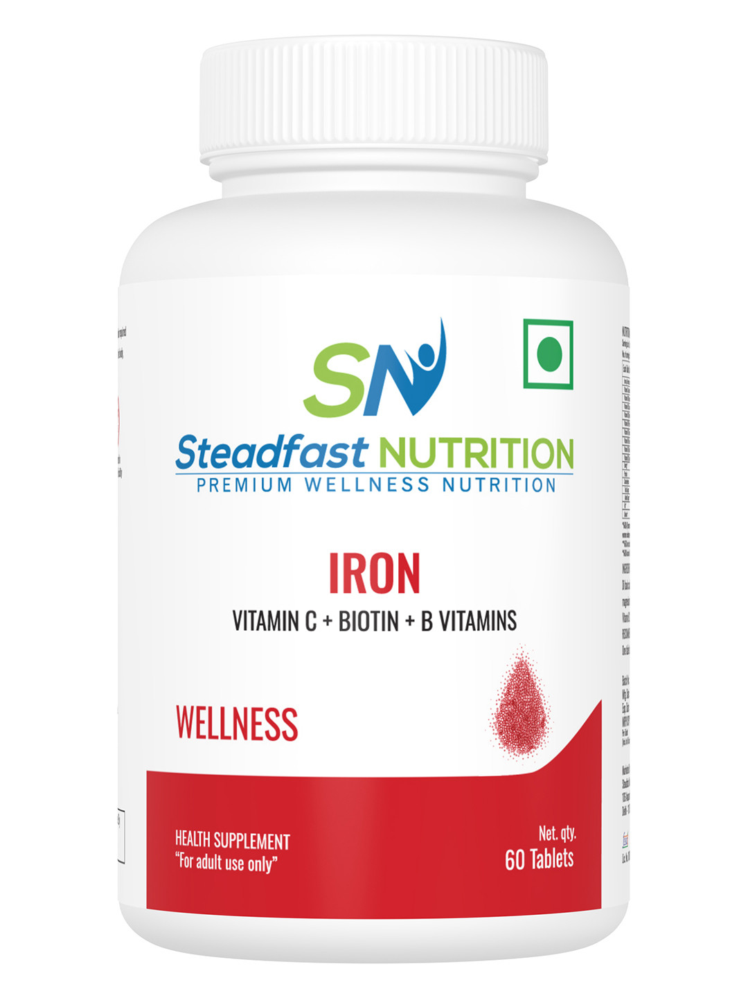Steadfast Nutrition Iron Vitamin C Biotin B 8 Essential Vitamins 60 Tablets