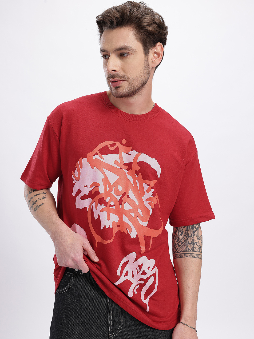 Abstract Print Oversized Drop-Shoulder T-shirt