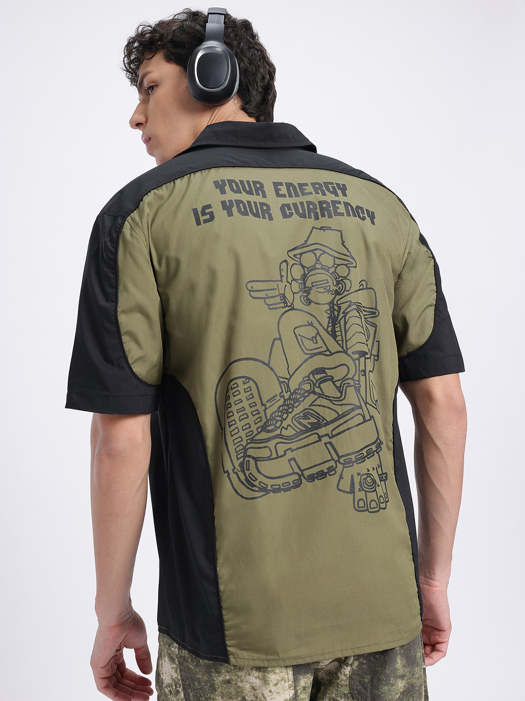 glitchez Contrasting Typography & Graphic Print Pure Cotton Relaxed Fit Shirt