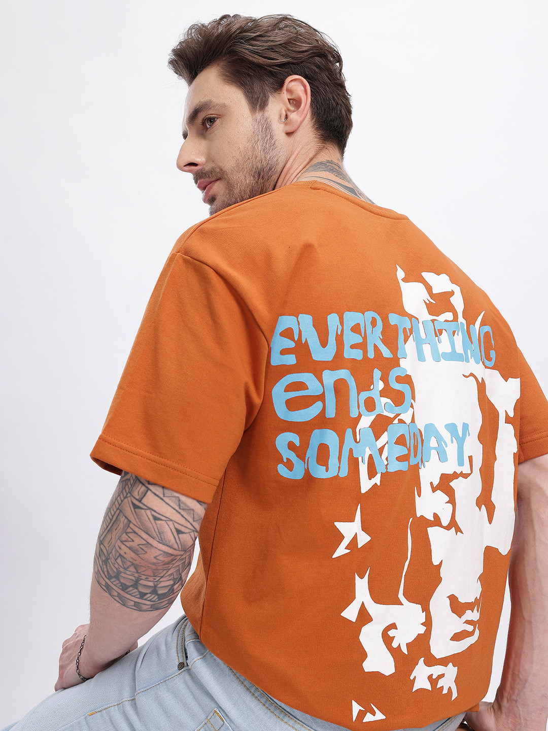 Rust Orange Abstract Oversized T-shirt