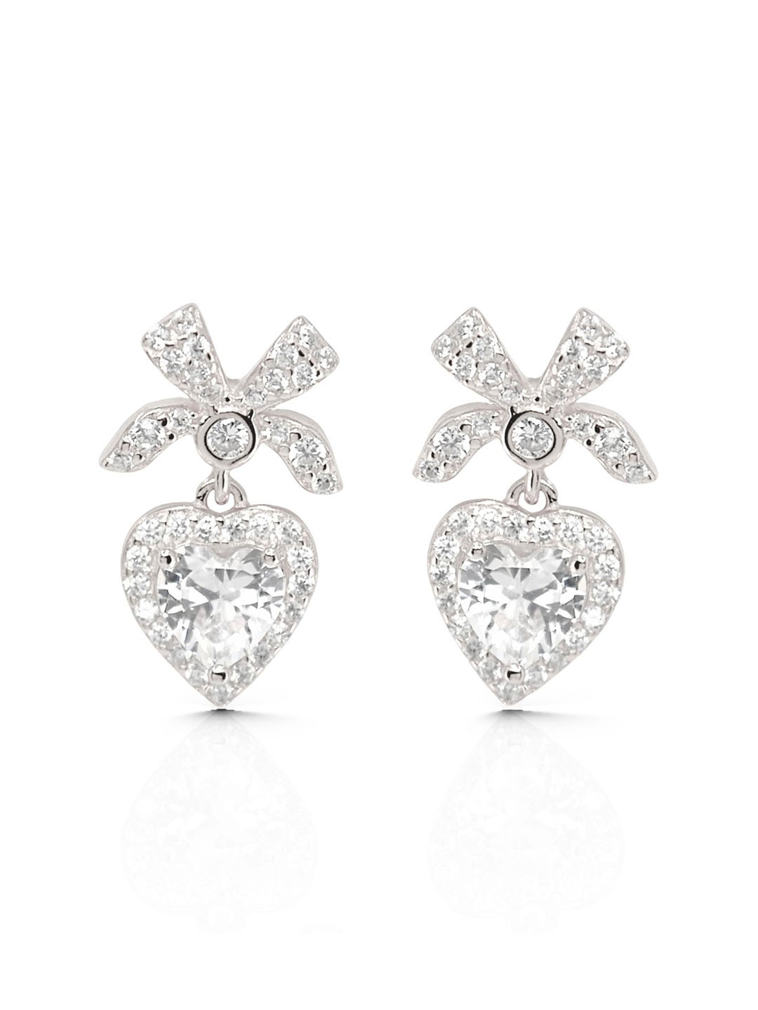 Luxevogue Rhodium Plated 925 Sterling Silver Heart Drop Earrings