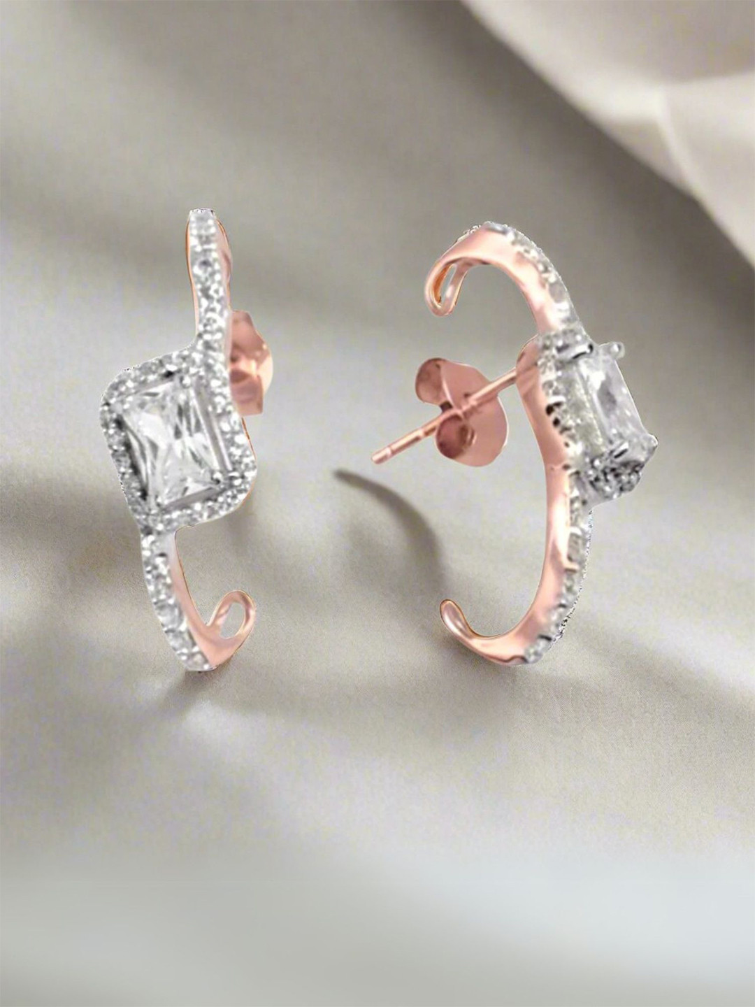 Luxevogue Women 925 Sterling Silver Cuff Rose Gold Earrings