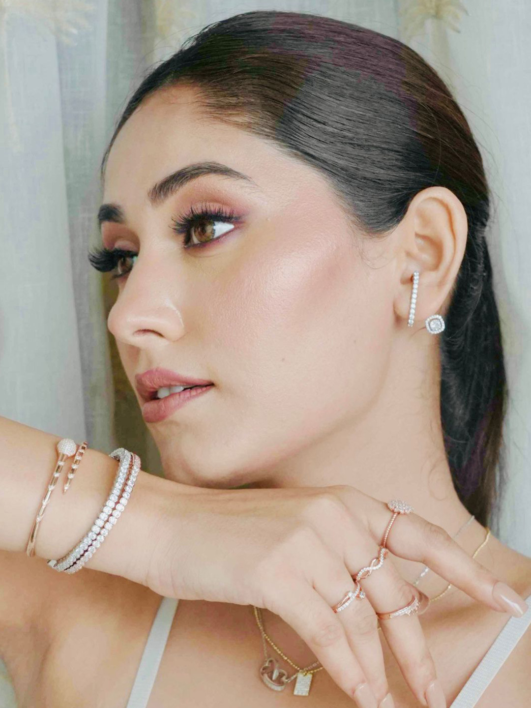 Luxevogue 925 Pure Silver Solitaire Cuff Earrings with Rhodium Plating