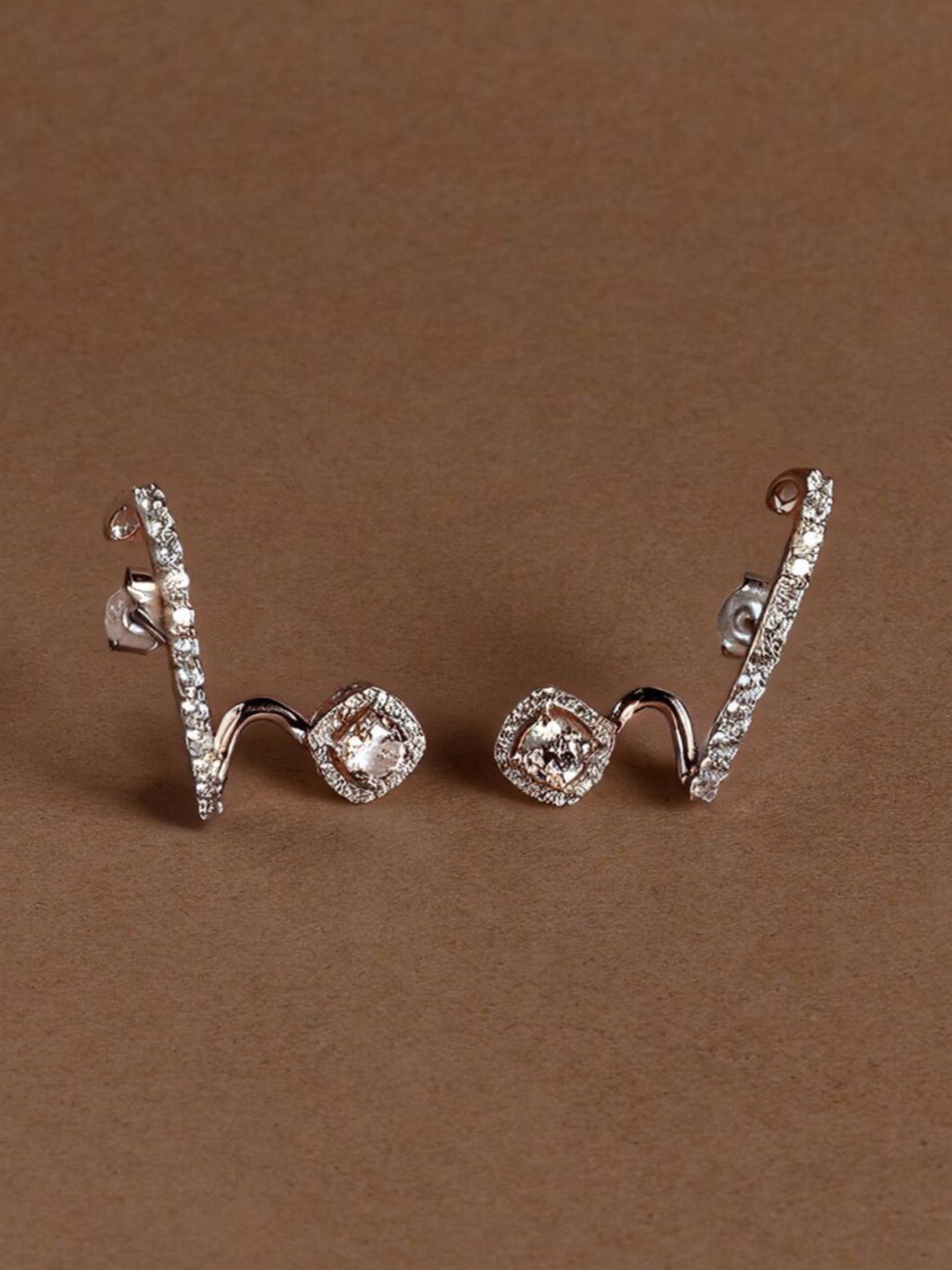 Luxevogue Women 925 Silver Solitaire Cuff Earrings