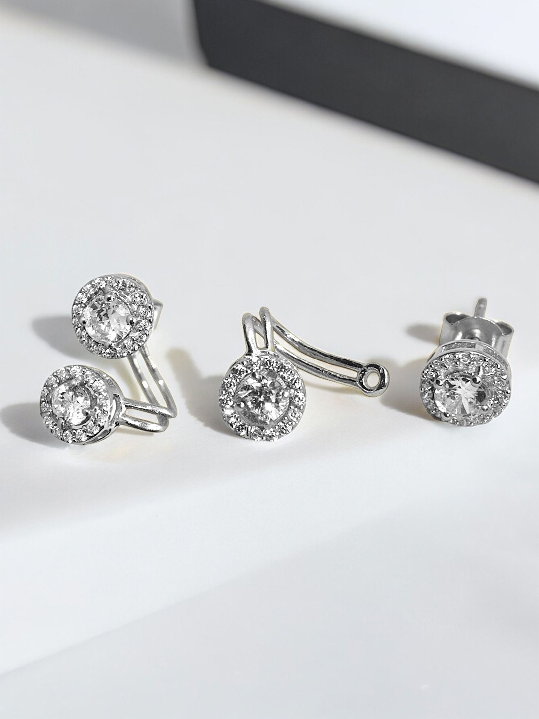 Luxevogue 925 Silver Solitaire Rhodium Gold Plated Jacket Earrings